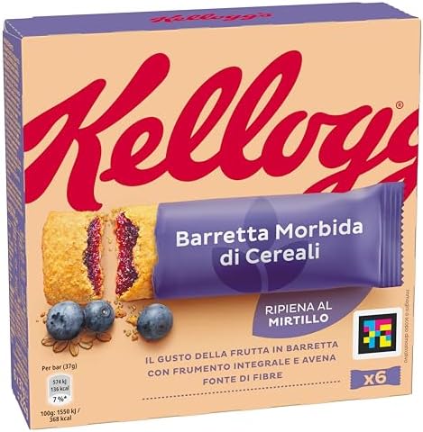 Kellogg's Barretta Morbida | Snack di Cereali al Gusto Mirtillo | con Frumento Integrale e Avena | Ricca di Fibre | 6 barrette da 37g (Confezione da 222g)