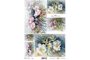 ITD 6 Scenes of White and Pink Flowers Rice Paper R1237-1 x A4 Sheet of decoupage Rice Paper