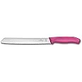 Victorinox Swiss Classic, Bread Knife, Extra Sharp Blade, Wavy Edge, 21 cm, Robust Plastic Handle, Stainless Steel, Pink