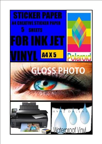 5 GLOSS WHITE A4 INKJET SELF ADHESIVE STICKERS PHOTO QUALITY VINYL COATED