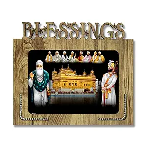 Poster N Frames Decorative Blessings Handcrafted Wooden Table with Photo of Dus/10 Guru with Guru Nanak