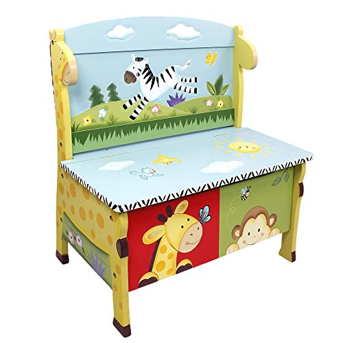 Fantasy Fields - Sunny Safari Animals themed Kids Storage Bench | Hand Crafted & Hand Painted Details | Child Friendly Water-based Paint