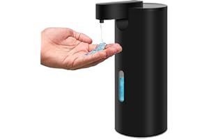 HMJIA Automatyczny Dozownik Mydła Stali Nierdzewnej z 3 Regulowanymi Ustawieniami Elektryczny Dozownik Mydła Podczerwień 340ml Wodoodporny czujnik IPX4 do Kuchni i Łazienki (Czarny)