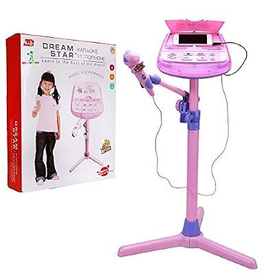 Wishtime Montre réglable pour microphone pour enfants Karaoke - Wishtime ZM16038 Fonction de musique externe rose et lumières clignotantes Jouet pour enfants Filles