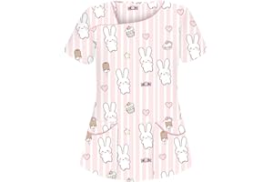 Yeehliny Kasacks Damen Pflege Motiv Kurzarm V-Ausschnitt T-Shirt Tops mit Taschen Schlupfhemd Arbeitsuniform Pflegebekleidung Kasack Krankenpfleger Uniformen Schlupfjacke Damenkasack
