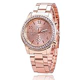 Damen-Uhr mit Milanaise-Armband Marmor-Zifferblatt Faux-Chronograph-Quarz-Klassische Runde Damen-Frauen-Kristall-Uhr (Rose Gold)