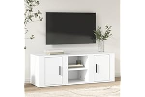 FIRBNUS Mueble para TV Blanco 100x31,5x35 cm Mueble TV Industrial Muebles De Salon Mueble Television Mueble Salon Moderno contrachapada 4 Compartimentos Mueble TV Madera