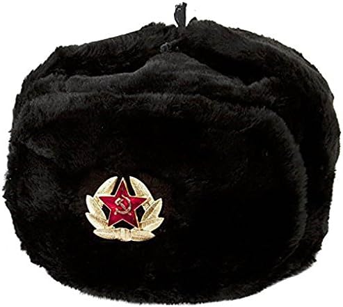 CUCUBA® Original WAR Black HAT Cap Russian Ushanka for Winter Cold with Russian Army Badge Size 61-62 XXL (EU) – Gift IDEA