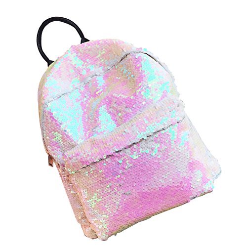 Tinksky Sequins Paillette Backpack Casual Satchel School Bag Shoulder Bag for Outdoor Sport Hiking Daypacks for Girls Women (Beige)