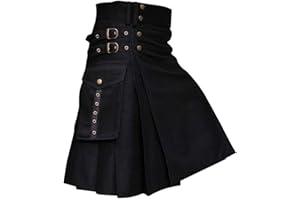 Kobilee Schottenrock Herren Kilt Schottisch Klassischer Gothic Karo Rock mit Taschen Kurzer Karierter Punk Herrenrock Schottischer mit Kontrasttaschen Original Individualität Vintage Herrenröcke