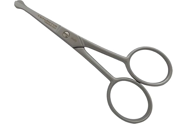 Tenartis Ciseaux Barbe, Moustache, Poils du Nez, Oreilles et Visage avec Lames Droites - Fabriqués en Italie (Acier inoxydable)