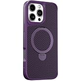 Coverzone iPhone 15 Pro Max ile uyumlu Kılıf Karbon Fiber G&ouml;r&uuml;n&uuml;ml&uuml; Magsafe ile uyumlu Stand olabilen Carbon Case Tam G&ouml;vde K