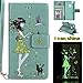 Produktbild Huawei P10 Lite Luminous Leder Wallet Tasche Brieftasche Schutzhülle,Fanryn Schönes Mädchen und Katzen Muster Nacht Leuchtende Design Hochwertige PU Leder Flip Tasche Case Hülle im Bookstyle mit Standfunktion Kredit Kartenfächer für Huawei P10 Lite (Grün)