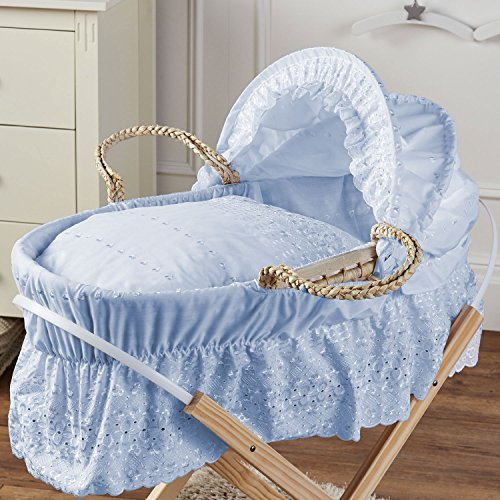 Broderie Anglaise Moses Basket Blue