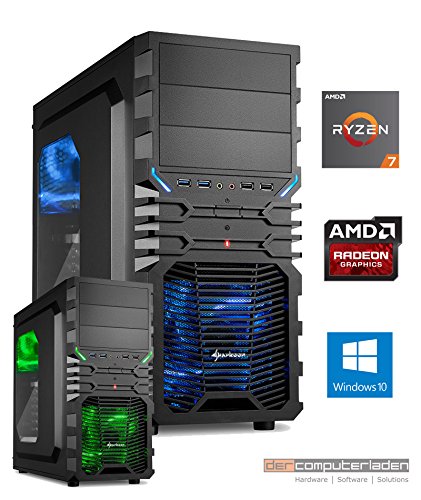 dercomputerladen Gamer PC System AMD, 7-1800X (Ryzen) 8x3,6 GHz, 32GB RAM, 2000GB HDD, Radeon RX580 -8GB, inkl. Windows 10 (inkl. Installation) Gaming Computer Büro Multimedia