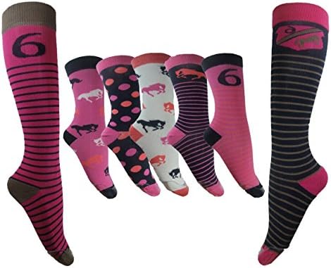 4, 7 or 10 Pairs of Bamboo Equestrian Horse Riding Socks Crew &amp; Long Riding 5 Styles (7 Pack of Pink)