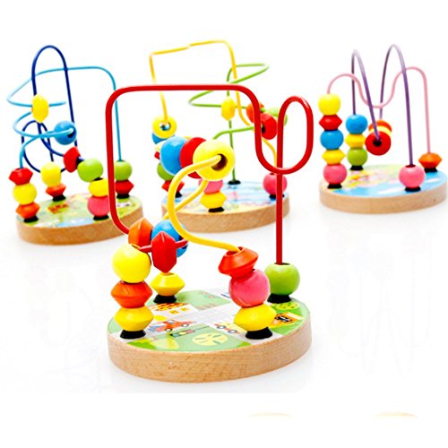 Fajiabao 2 Pcs Brightly Coloured Mini Size Wooden Bead Maze Roller Coaster Puzzle Toy Counting Frames Lovely Christmas Birthday Gift for Toddlers Random Delivery (Style A)