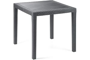 IPAE PROGARDEN Gartentisch Rattan Optik ohne Schirmloch Tisch schwarz 79 x 79 cm Bistrotisch Beistelltisch