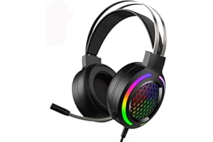MAMBASNAKE Cuffie da gioco, cuffie con eliminazione del rumore cablate da 3,5 mm con retroilluminazione RGB, audio surround stereo, microfono con rotazione di 360 gradi, compatibili con PS4 / Xbox One / Mac / PC