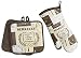Produktbild BRANDSSELLER 4-teiliges Baumwoll Küchenset - bestehend aus zwei Topflappen und zwei Ofenhandschuhe mit metallisierter Unterseite - Farbe: Beige/Braun - "Berkeley"