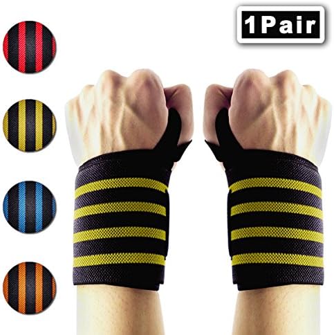 Weightlifting Wrist Wraps, Wrist Support Brace (1Pair) Fitness Hand Exercise 60cm Length Professional Grade With Thumb Loops Wrist for Gym Strength Training,Workouts Protector By IWAMEE-Yellow