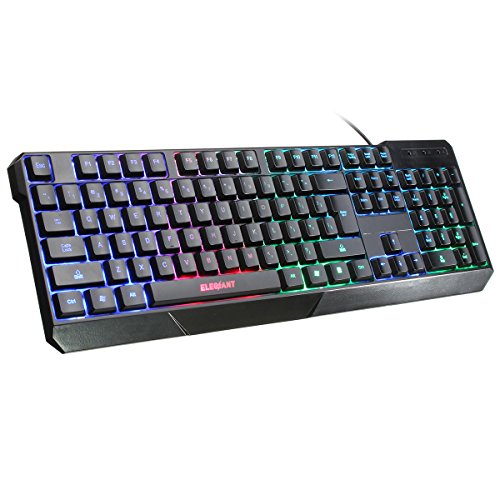 Preisvergleich Produktbild Gaming Tastatur, ELEGIANT USB Draht LED Gaming Esport beleuchtete Tastatur Keyboard Hintergrundbeleuchtung Bunt Beleuchtet PC Laptop Notebook Desktop Backlit Tastatur Beleuchtet Hinter Licht USB Wired tastatur gaming beleuchtet computertastatur LED-Hintergrundbeleuchtung 104 Schlüssel QWERTY für Laptop-Desktop-Gamers