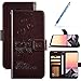 Produktbild Robinsoni Kompatibel mit Samsung Galaxy J2 Pro 2018 Hülle PU Leder Gemalt Eule Liebe Herz Muster Retro Handytasche Schutzhülle Kunstleder Brieftasche Klapphülle Flip Case Tasche Ständer Wallet,Brown