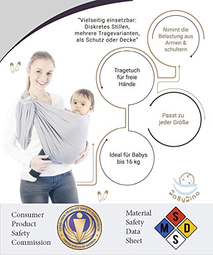 BabyBino 2 in 1 Baby Ring Sling & Tragetuch , Tragehilfe für Baby Babytragetuch für Früh & Neugeborene in Premiumqualität inklusive Trageanleitung & Geschenkverpackung + Gratis Geschenk - 2