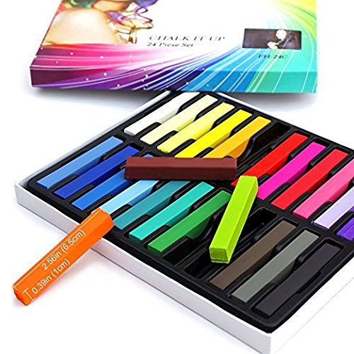 SySrion 24 Farben temporäre Haarfärbekreiden Set – plus 3 Paar Einweg-Handschuhen & 3 Stück Einweg-Umhange - 5