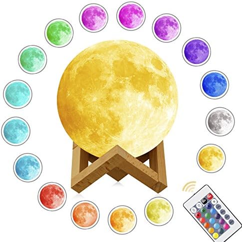 3D Moon Lamp, Yunplus 16 Colors RGB Moonlight Desk Lamps, USB Rechargeable Baby Night Light with Remote Control for Birthday Christmas Love - 5.9"/15CM