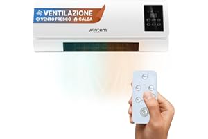 Wintem Stufa e Ventilazione Leggera da Parete fino a 2000W per Aria Calda - Silenzioso con Display LED, Telecomando IR Fissa Compatta Ideale per Piccoli Ambienti