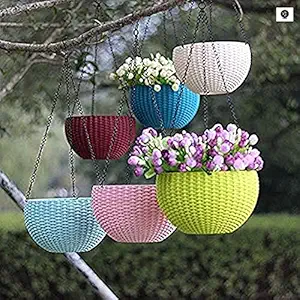Altino Plastic Hanging with Chain Planter Plastic Plant Pot with Chain, Multi, (Set of 6)