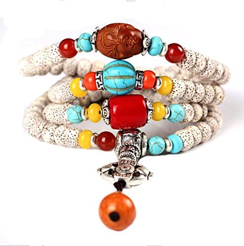 Penixon 108 Buddha Head Xing Yue Bodhi Seed Mala Handmade Tibetan Buddhist Prayer Beads Bracelet/Necklace with Tassel for Mantra and Meditation (Height 6mm x Width 8 mm for Women)