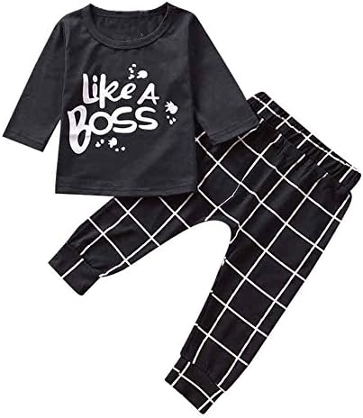 Baby Boys' Clothing,Judesuper "like a boss"Letter Printed Lattice Toddler Outfit Long Sleeve T-shirt Tops+ Pants Sets (3~6 Months)