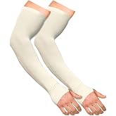 Boldfit Arm Sleeves for Men & Women UV Protection Hand Sleeve with Thumb for Boys & Girls Sun Protection Cover for Running, Bike Riding, Cricket - Nylon - Off-White- 1 Pair