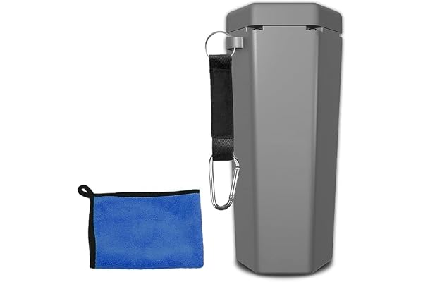 Durashmall Nettoyeur de balle de golf portable en acier inoxydable ABS avec quatre brosses et serviette absorbante. Design compact compatible avec sac de golf ou chariot porte-gobelet pour une