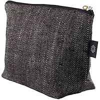 Leinen Handgemachter Schwarzer Kosmetiktasche, Make-up Beutel, Schminktasche 100% Leinen Reißverschluss-Beutel, Kupplungs-Geldbeutel