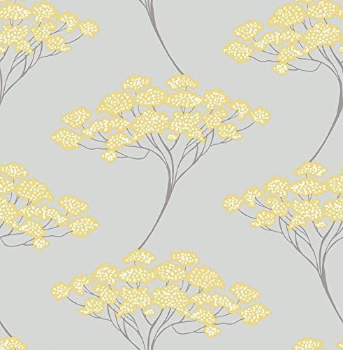 Kenneth James 2671-22412 Banyan Grey Tree Wallpaper, Grey/Yellow