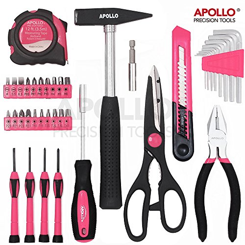 Apollo Präzisions-Werkzeuge 39-teiliges DIY Haushalts-Werkzeugset in Pink mit Kombizange in Box – Großartiges Geschenk - 2