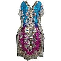 Mogul Interior Women's Caftan Dress Pink Blue Kimono Sleeve Kaftan Dresses One Size