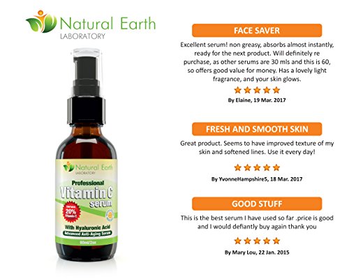 2oz of Vitamin C Serum for Face Pure Organic Contains clinical Strength 20% Vitamin C + Hyaluronic Acid. Reverse Skin Aging & Wrinkles look and feel younger! 100% Guaranteed. - 5