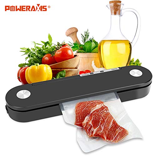 POWERAXIS Macchina Sottovuoto per Alimenti, Mini Sigillatore Automatico Sottovuoto con sacchetti sottovuoto da 10 pezzi per Alimenti Freschi Sia Secchi Che Umidi, Adatto per Campeggio e Domestico