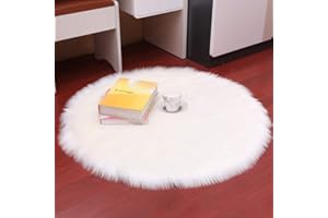 DQMEN Piel de Cordero Oveja/Sheepskin Rug Cordero, imitación mullida Alfombras imitación Piel sintética Deko Piel,para salón Dormitorio baño sofá Silla cojín (Blanco, 90 X 90 CM)