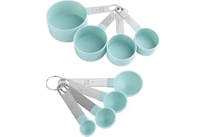 Ensemble 8 Cuillères à Mesurer, Measuring Spoons Set, Measuring Cups, Acier Inoxydable et PP pour Cuisine Cuisson Ingrédients Liquide Et Solide, Blue