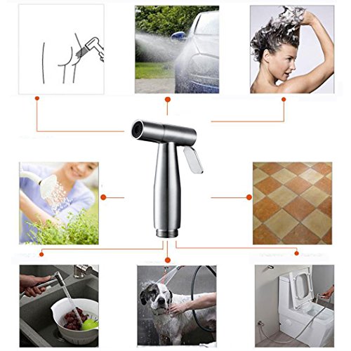 EgoEra® Toilette Bad SUS304 Rostfrei Edelstahl Handbrause Shattaf/Douche/Duschkopf/Bidet Sprayer mit 59-Zoll extra lange Schlauch und Klammer Halter, Gebürstetes Version - 5
