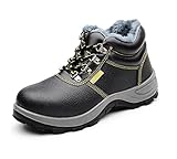 Arbeitsschuhe mit Stahlkappe Wasserdicht Herren Sicherheitsstiefel mit Stahlkappe Warm Gefütterte Stahlkappen Schuhe Work Shoes Schwarz