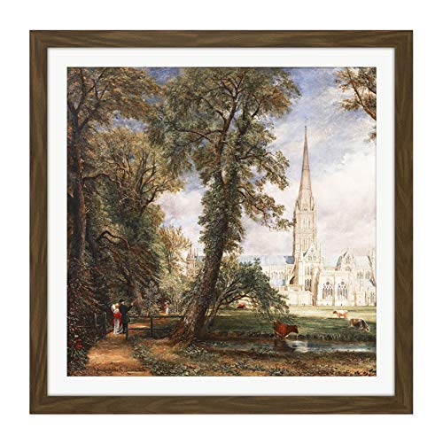 John Constable Salisbury Cathedral from The Bishops Garden Square Wooden Framed Wall Art Print Picture 16X16 Inch Catedral Desde Jardín Madera Pared Imagen