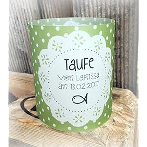 4er Set Tischlicht Tischlichter Punkte mit Deckchen Taufe Tischdeko personalisierbar grün