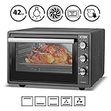 42 Liter Minibackofen ICQN 42 Liter  Anthrazit Mini-Backofen mit Innenbeleuchtung  Pizza-Ofen  Doppelverglasung  Gitterrost  Timer Funktion  Emailliert