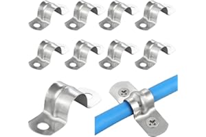 TAKEYFAITHER 20 Pcs 10mm/0.39inch Pipe Strap Clamps 304 Stainless Steel Pipe Clips Two Hole U-Tube Strap Tension Clips Hose Saddle Clip for Water Tube and Gas Tube